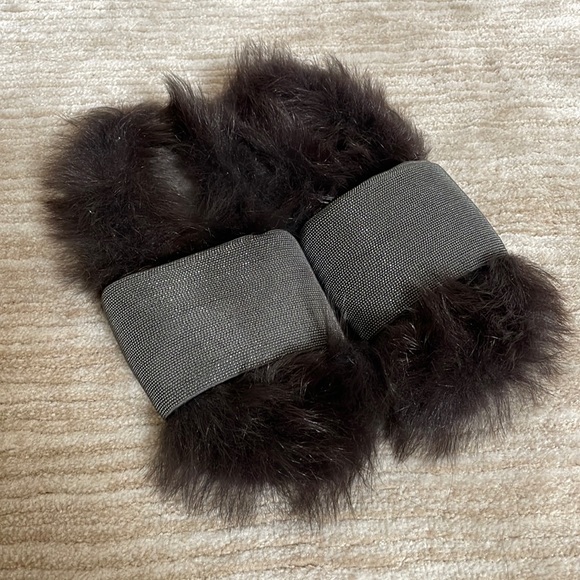 NWT Brunello Cucinelli Brown Monili Bead and Shearling Slip-on Slides Size 35.5 - Picture 2 of 7